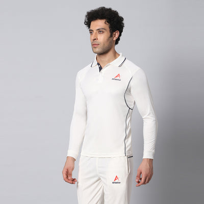 Athletive Air-Mesh Cricket Whites Full Sleevs T-shirt