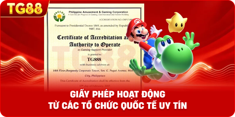 Hình ảnh chứng nhận Giấy phép hoạt động từ các tổ chức quốc tế uy tín